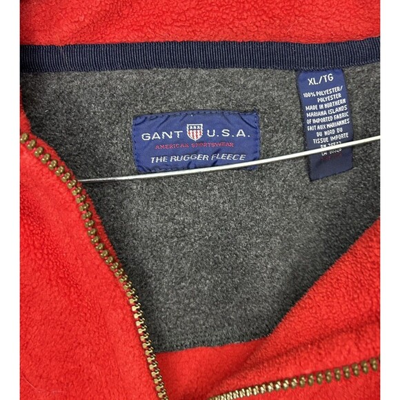Men's GANT USA Rugger Fleece Jacket Red Zip Neck Jumper Pullover Size XL - Picture 4 of 4